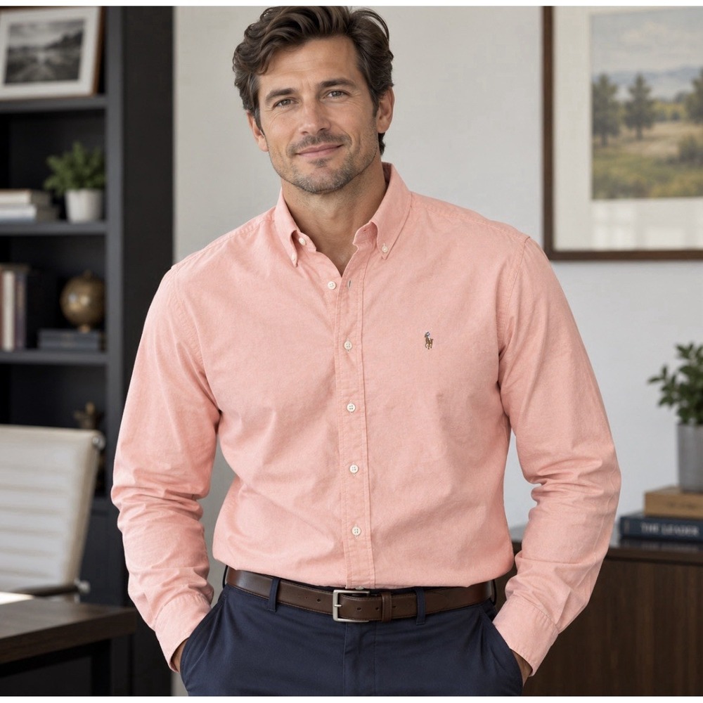 Vintage Polo Ralph Lauren Yarmouth Shirt Mens 16.5 35 Peach Oxford Button Down